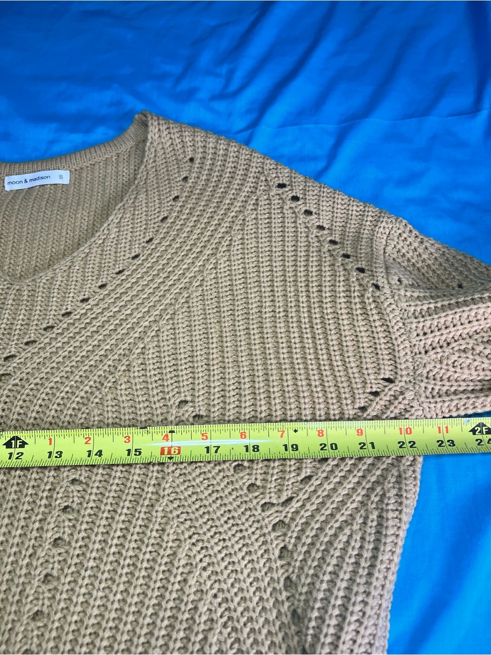 Moon & Madison Mustard Pointelle Balloon Sleeve Sweater | Size S - Picture 8 of 10